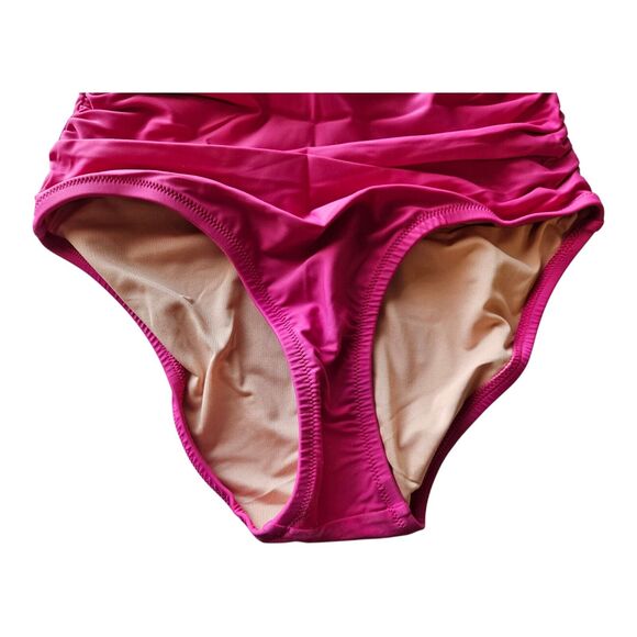 J. Crew Women's 8 Swimsuit 1 Piece V-Neck Ruffled Ruched Radiant Fuchsia NEW NWT - Picture 3 of 8